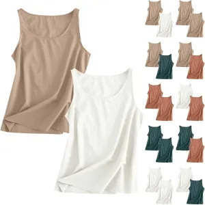 2 Pack Womens Linen Tank Tops 2025 Summer Beach Vacation Shirt Crew Neck Sleeveless Loose Fit Casual Blouse