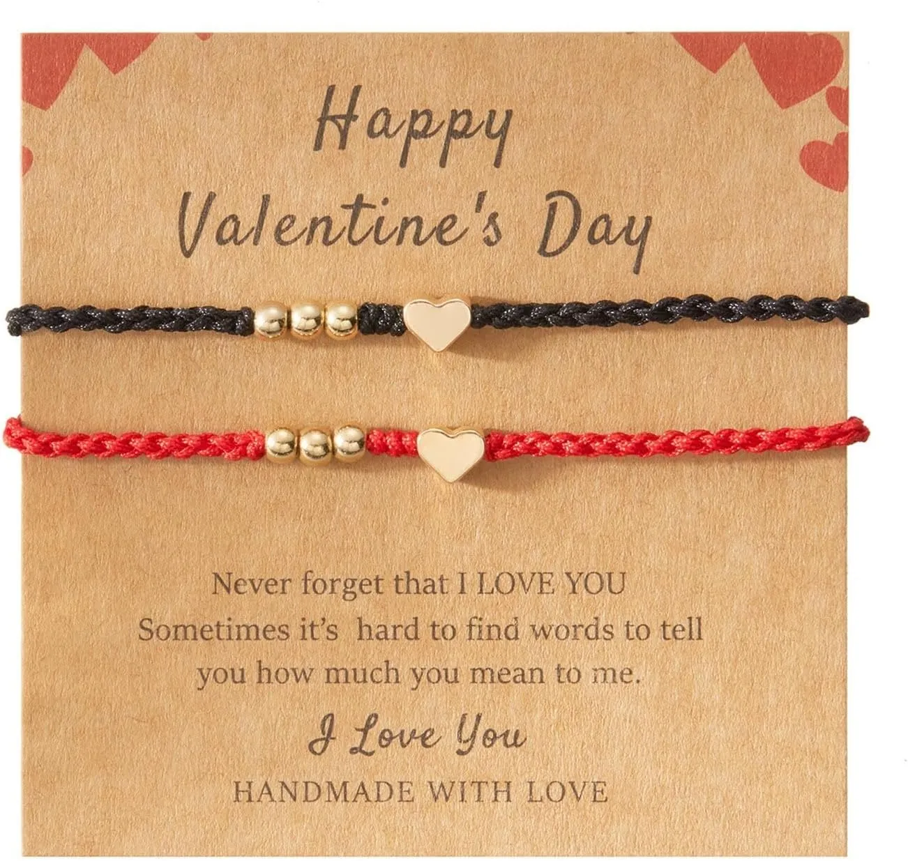 2PC Couples Bracelets Heart Bracelets Charm Bracelet Handmade Rope Braided Adjustable Valentine's Day Birthday Jewelry Gift