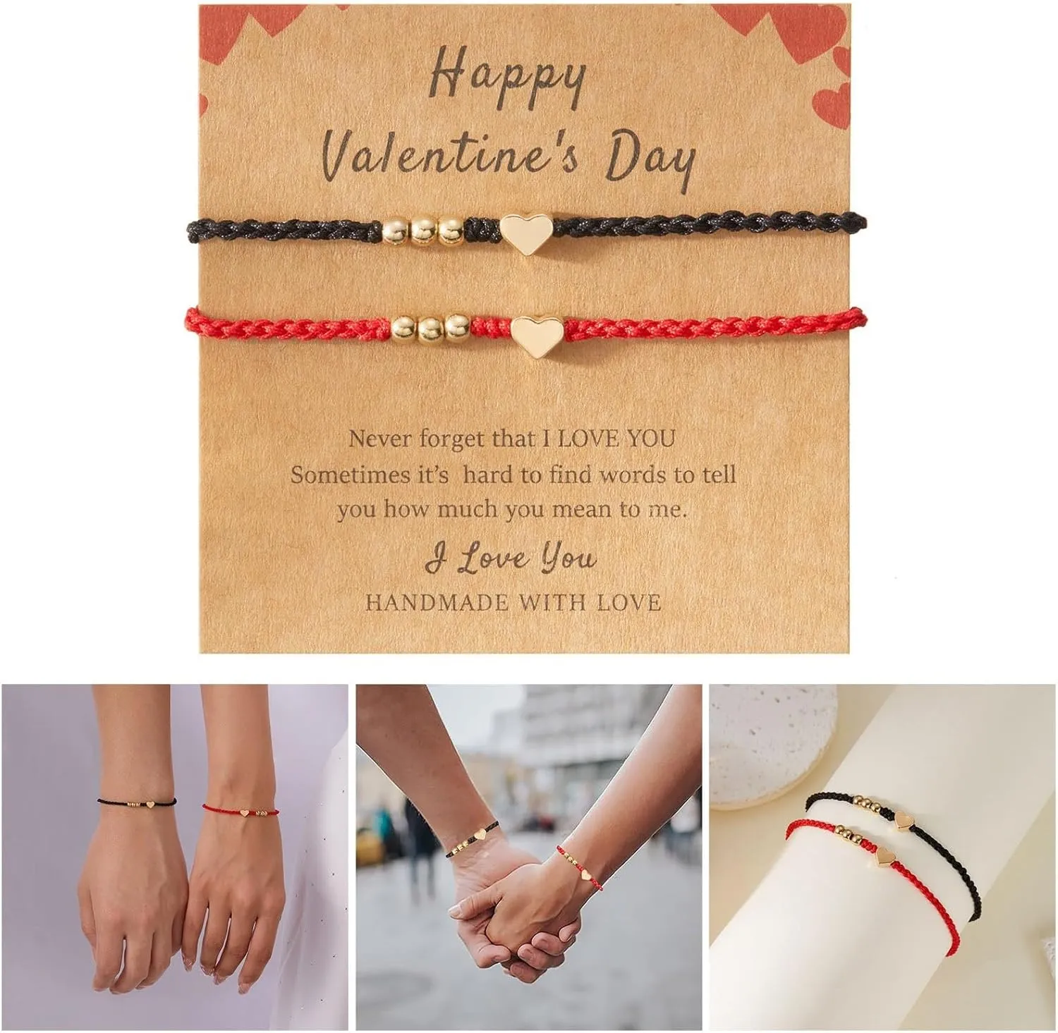 2PC Couples Bracelets Heart Bracelets Charm Bracelet Handmade Rope Braided Adjustable Valentine's Day Birthday Jewelry Gift