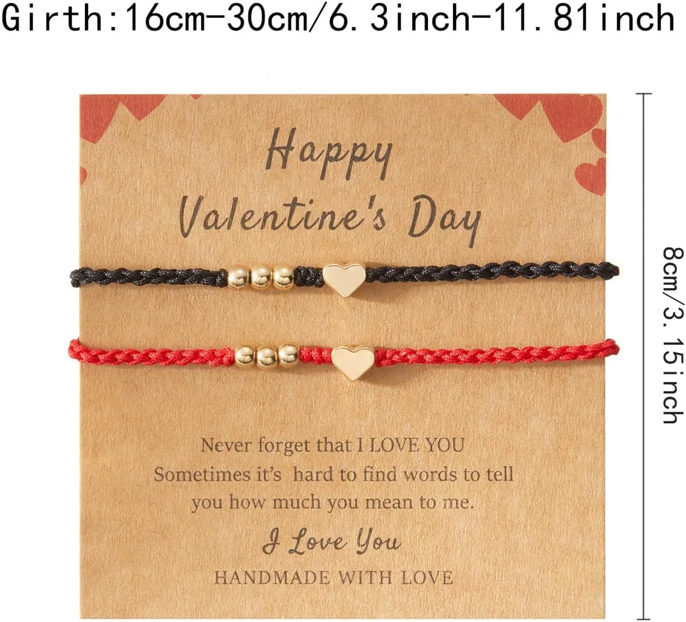 2PC Couples Bracelets Heart Bracelets Charm Bracelet Handmade Rope Braided Adjustable Valentine's Day Birthday Jewelry Gift