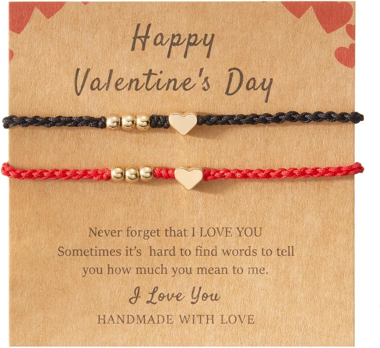 2PC Couples Bracelets Heart Bracelets Charm Bracelet Handmade Rope Braided Adjustable Valentine's Day Birthday Jewelry Gift