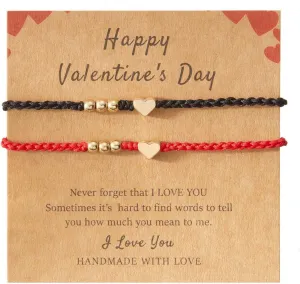 2PC Couples Bracelets Heart Bracelets Charm Bracelet Handmade Rope Braided Adjustable Valentine's Day Birthday Jewelry Gift
