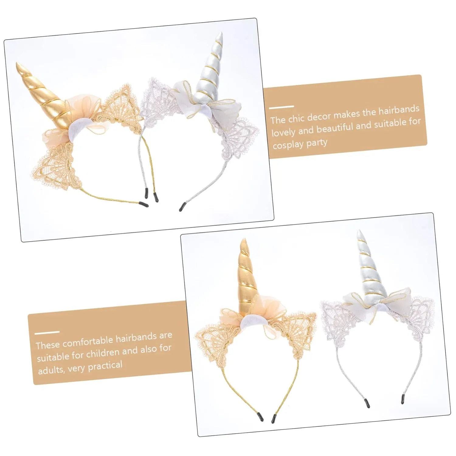 2pcs Unicorn Hair Hoops Creative Party Headbands for Boy Girl Comfortable Cosplay Accessories for Birthday Celebrations and Performance Events Designs