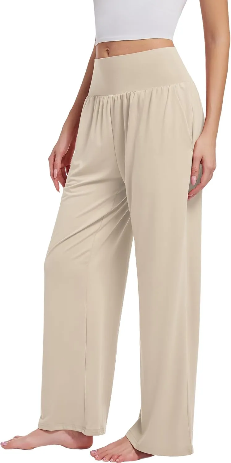 3PACK Women's Casual Loose Wide Leg Cozy Pants Yoga High Waisted Sweatpants Comfy Lounge Pants with Pants with Pockets