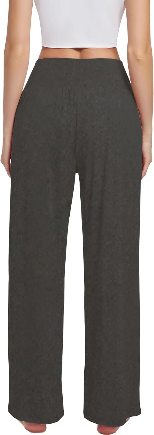 3PACK Women's Casual Loose Wide Leg Cozy Pants Yoga High Waisted Sweatpants Comfy Lounge Pants with Pants with Pockets
