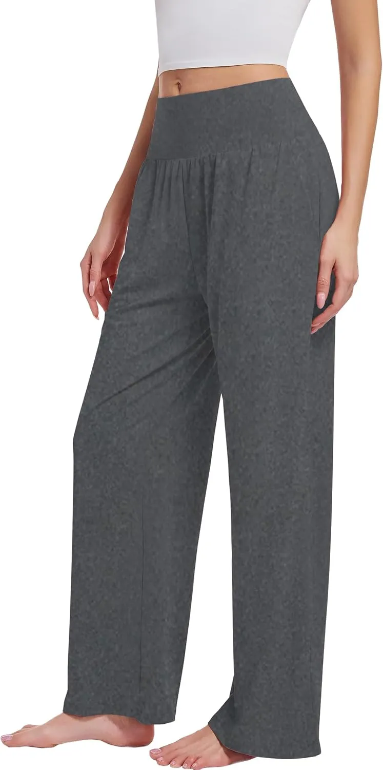 3PACK Women's Casual Loose Wide Leg Cozy Pants Yoga High Waisted Sweatpants Comfy Lounge Pants with Pants with Pockets