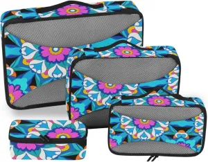 4 Pcs set organizer bags for Mesh Travel Essentials Mandala Floral Colorful Blue lightweight packing cubes for diaper