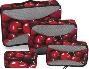 4 Pcs set organizer travel case Mesh Travel Essentials Cute Cartoon Fruit Cherry Red expandable cubes for diaper bag