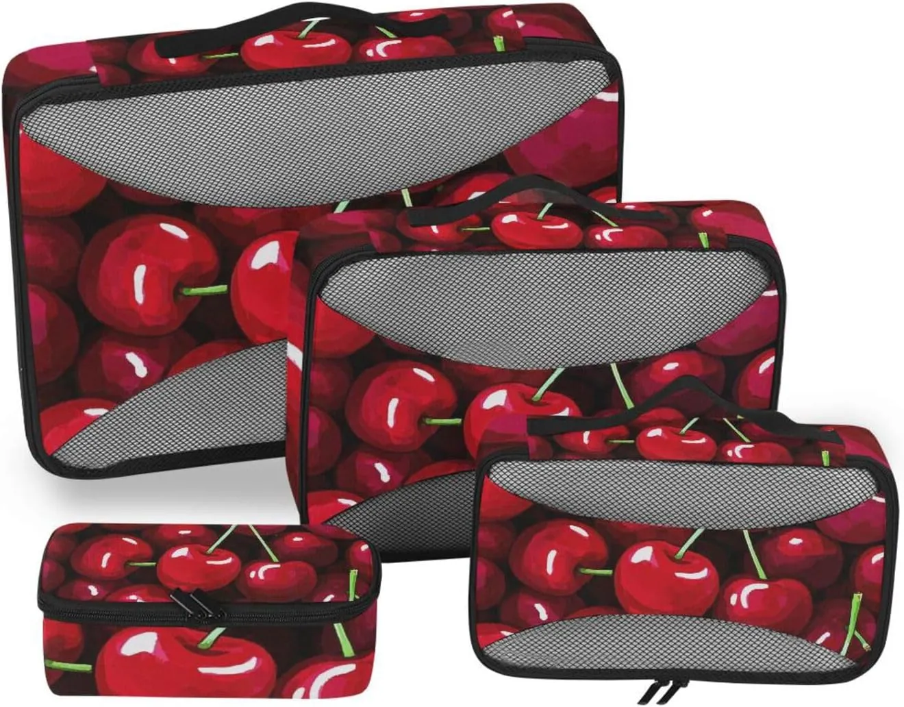 4 Pcs set organizer travel case Mesh Travel Essentials Cute Cartoon Fruit Cherry Red expandable cubes for diaper bag