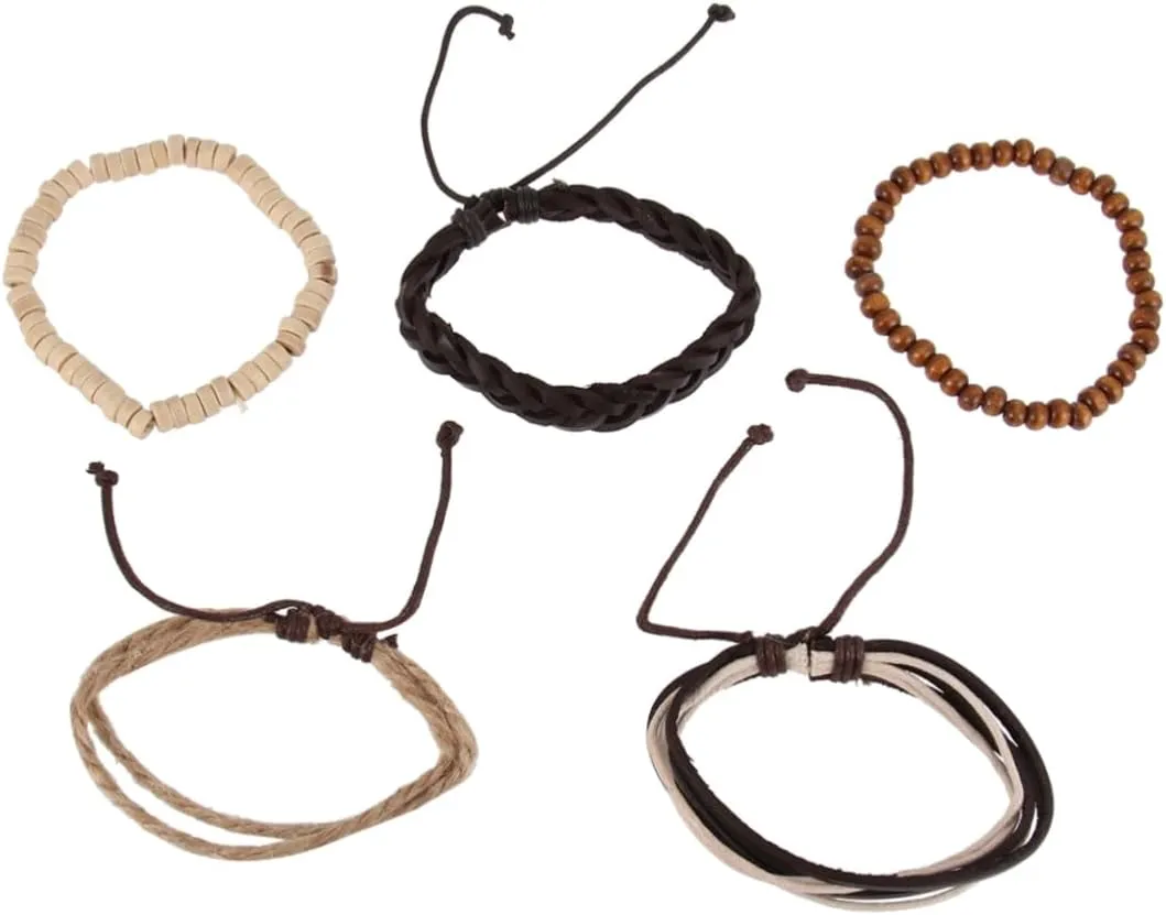 5pcs Adjustable Women Bead Weaving Bracelets Stylish PU Leather Anklets for Beach Parties Yoga and Daily Wear Ladies