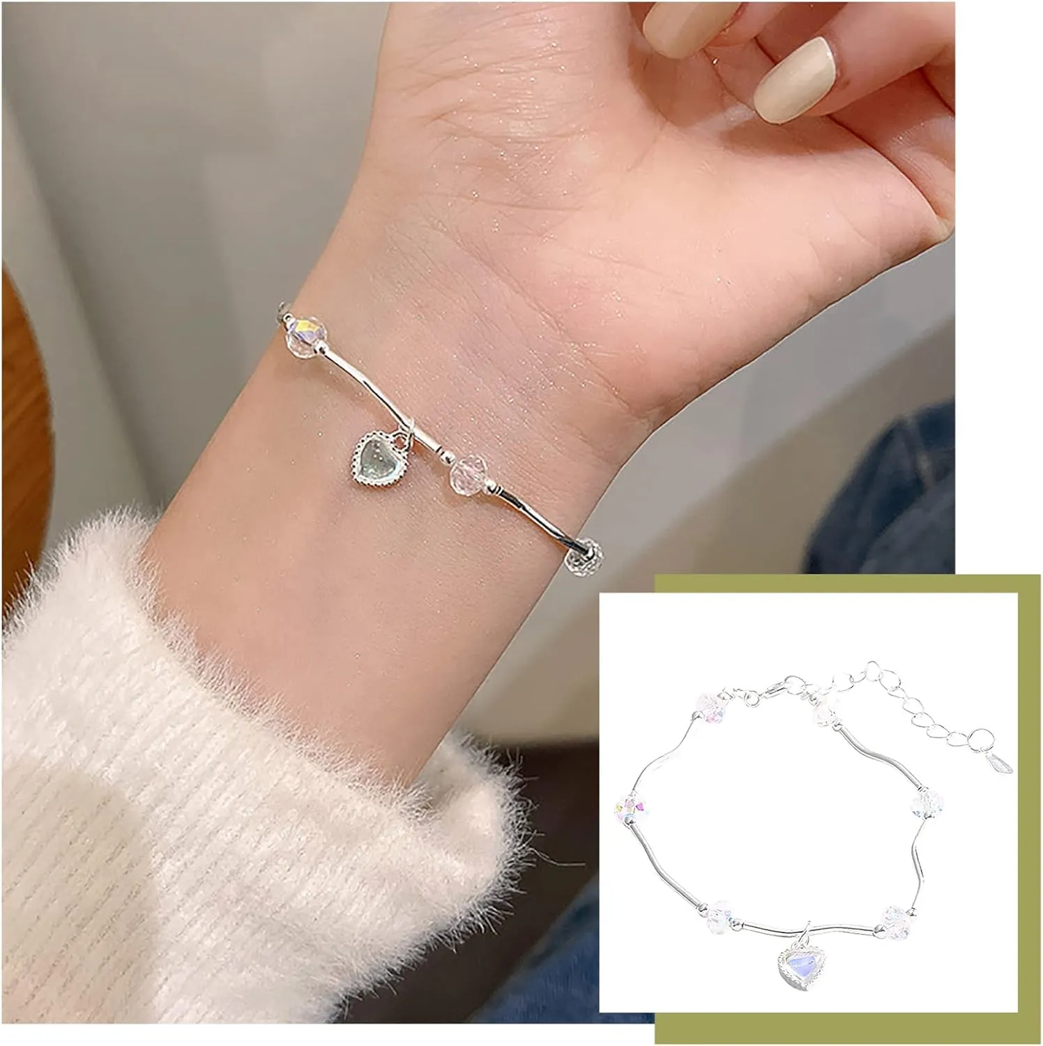 925 Sterling Silver Bracelet for Women Simple Adjustable Bangle Bracelets Dainty Gifts for Birthday Anniversary Christmas Valentine's Day