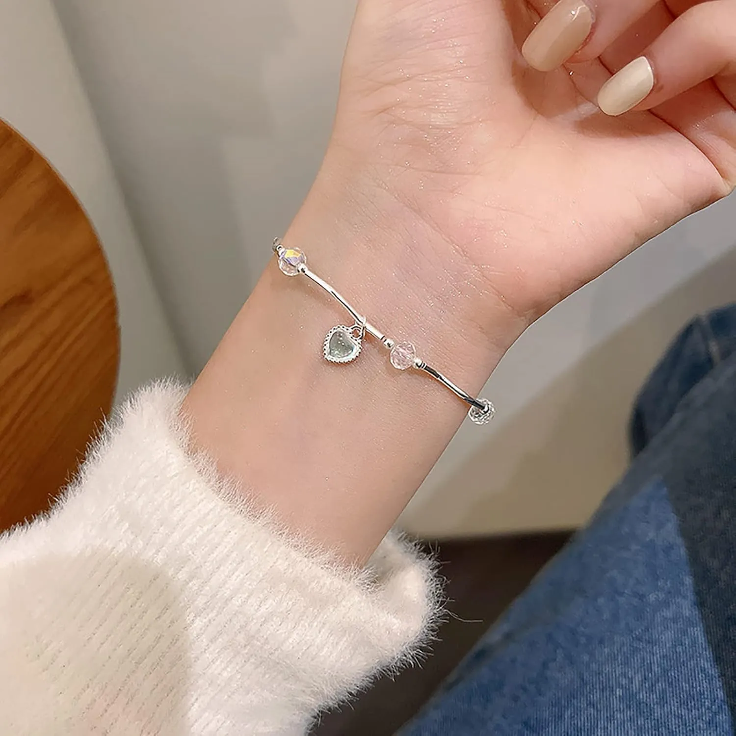 925 Sterling Silver Bracelet for Women Simple Adjustable Bangle Bracelets Dainty Gifts for Birthday Anniversary Christmas Valentine's Day
