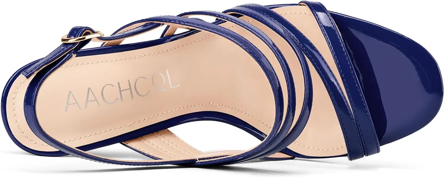 Aachcol Womens Open Toe Strappy High Heels Slingback Stiletto Heel Sandals Ankle Strap Party Dress Shoes 3.9 Inches Heels