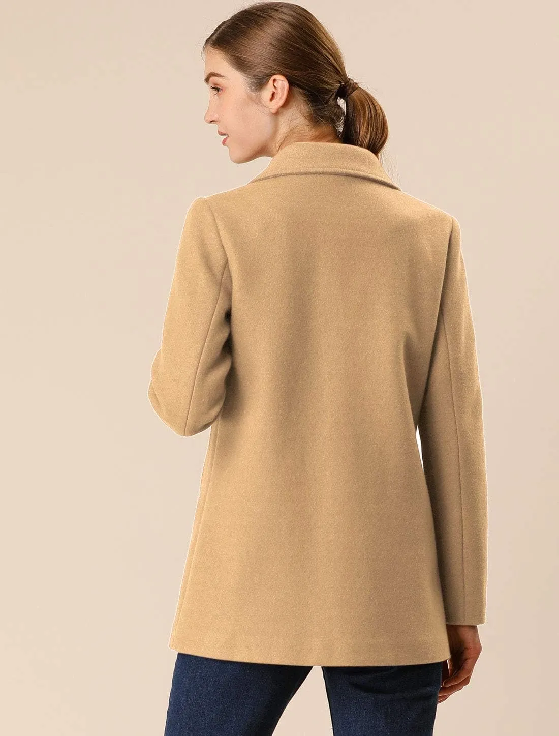 Allegra K Women's Long Sleeves Double Breasted Button Winter Outerwear Pea Coat
