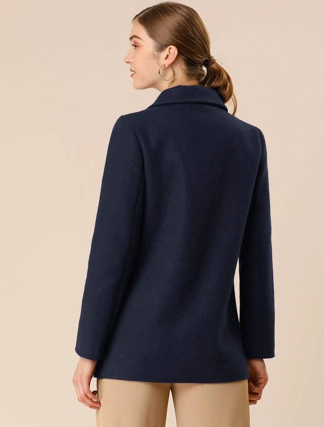 Allegra K Women's Long Sleeves Double Breasted Button Winter Outerwear Pea Coat
