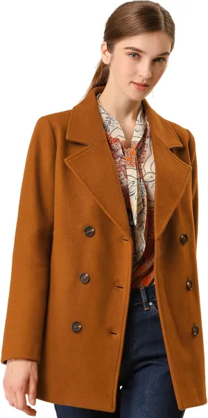 Allegra K Women's Long Sleeves Double Breasted Button Winter Outerwear Pea Coat
