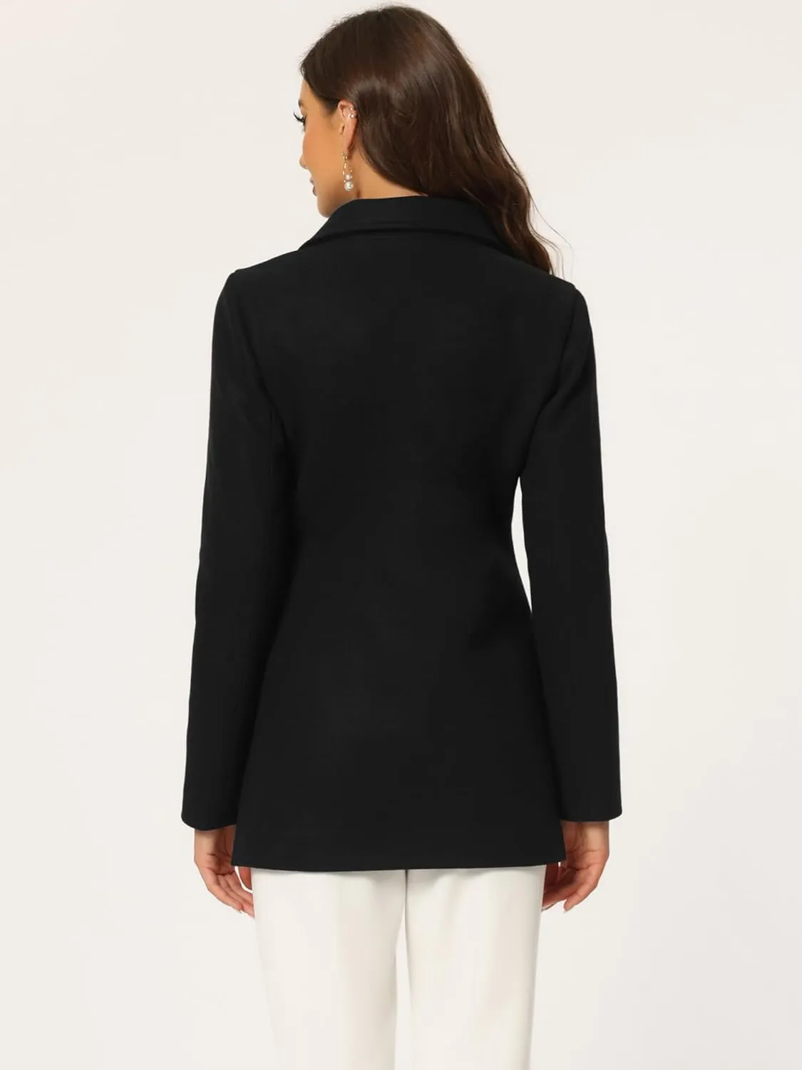 Allegra K Women's Long Sleeves Double Breasted Button Winter Outerwear Pea Coat
