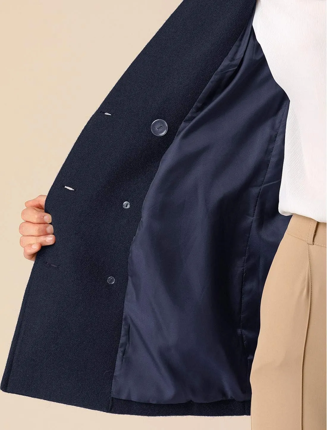 Allegra K Women's Long Sleeves Double Breasted Button Winter Outerwear Pea Coat