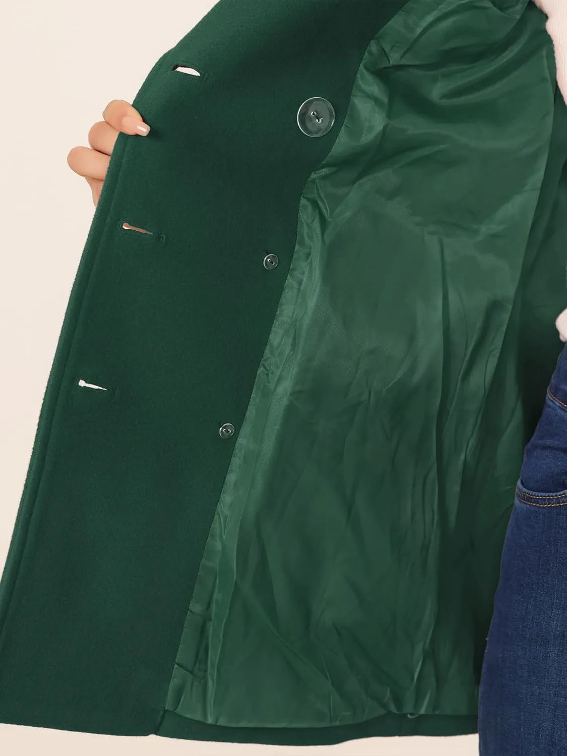 Allegra K Women's Long Sleeves Double Breasted Button Winter Outerwear Pea Coat