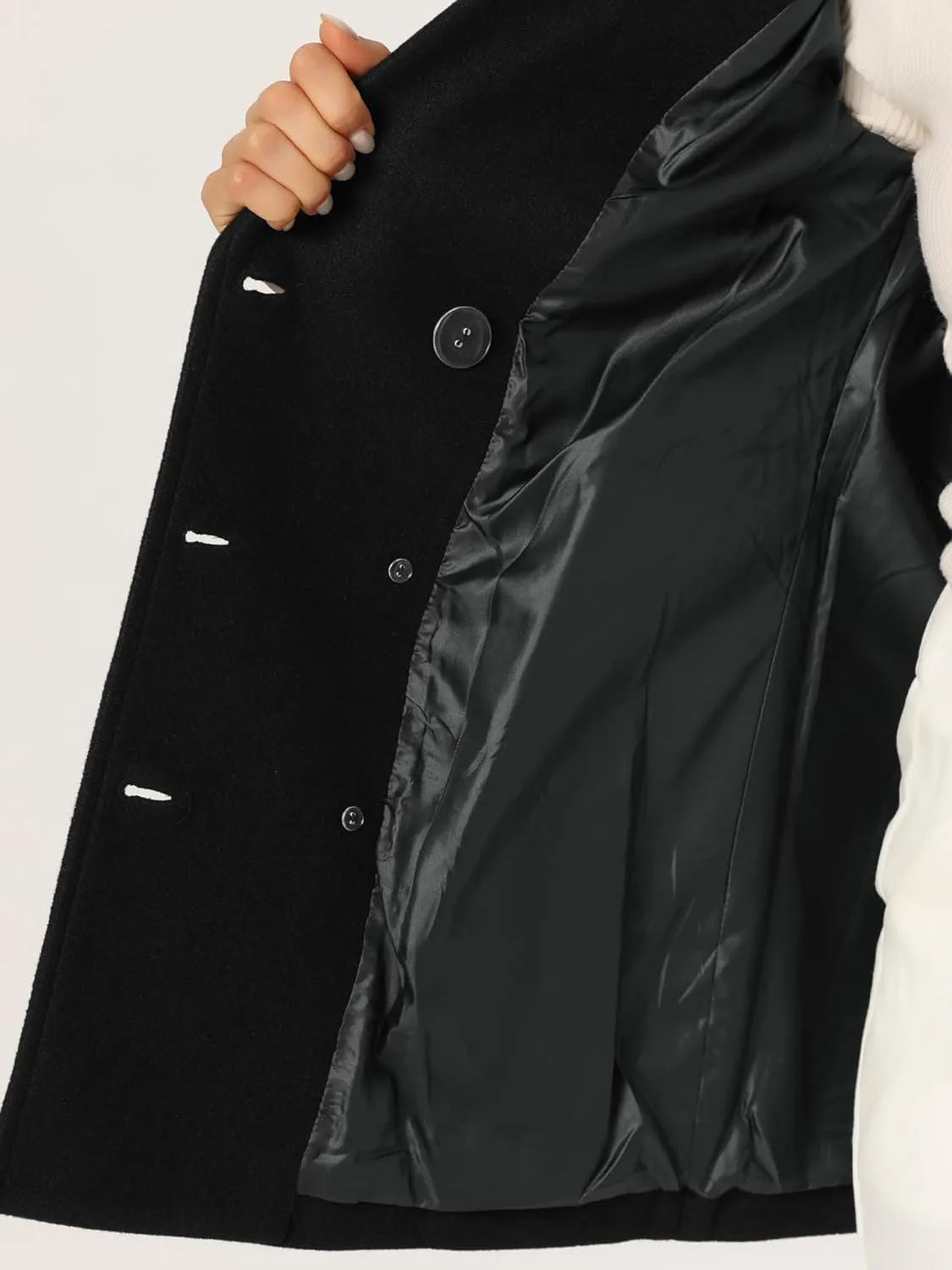 Allegra K Women's Long Sleeves Double Breasted Button Winter Outerwear Pea Coat