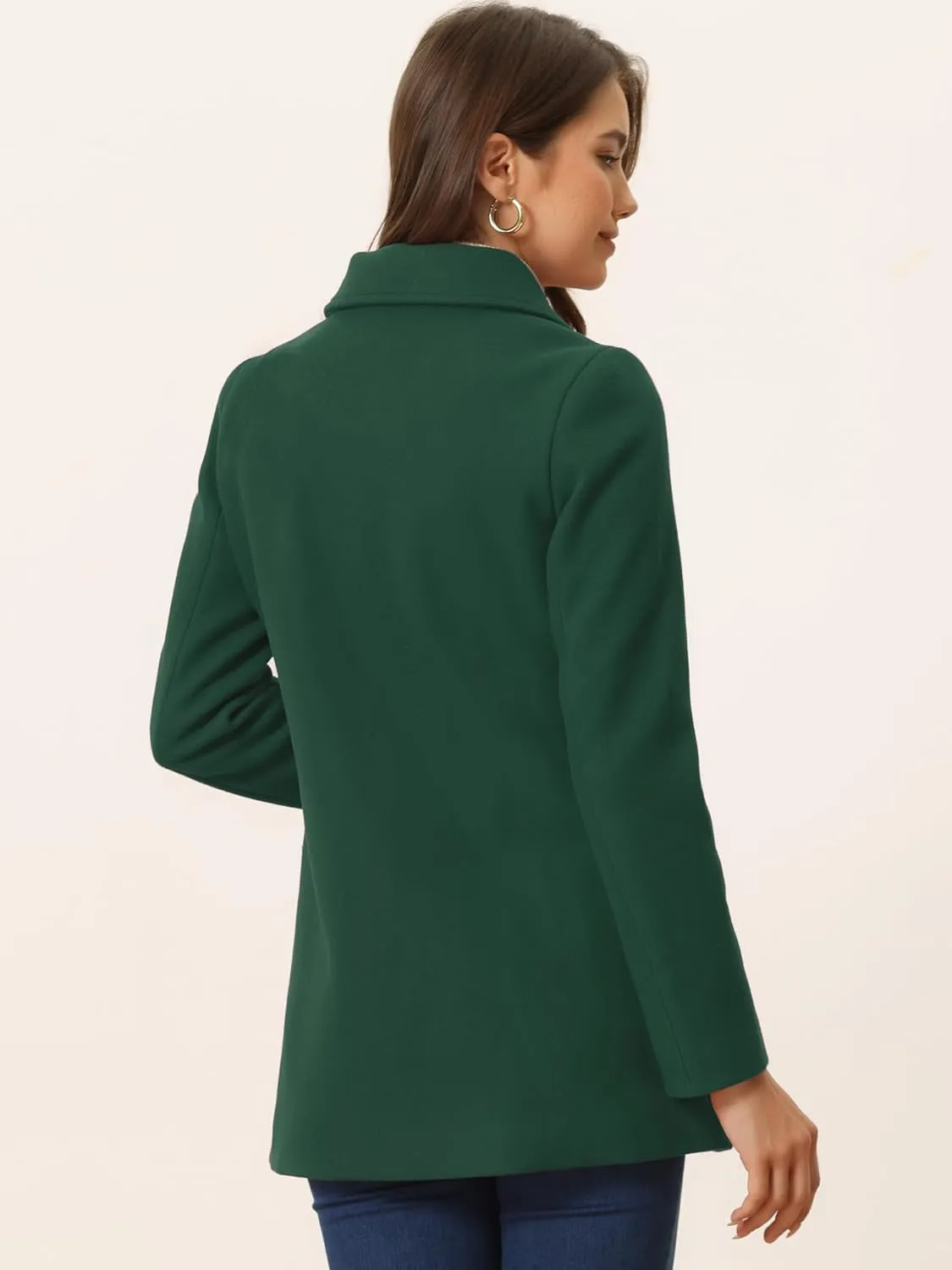Allegra K Women's Long Sleeves Double Breasted Button Winter Outerwear Pea Coat