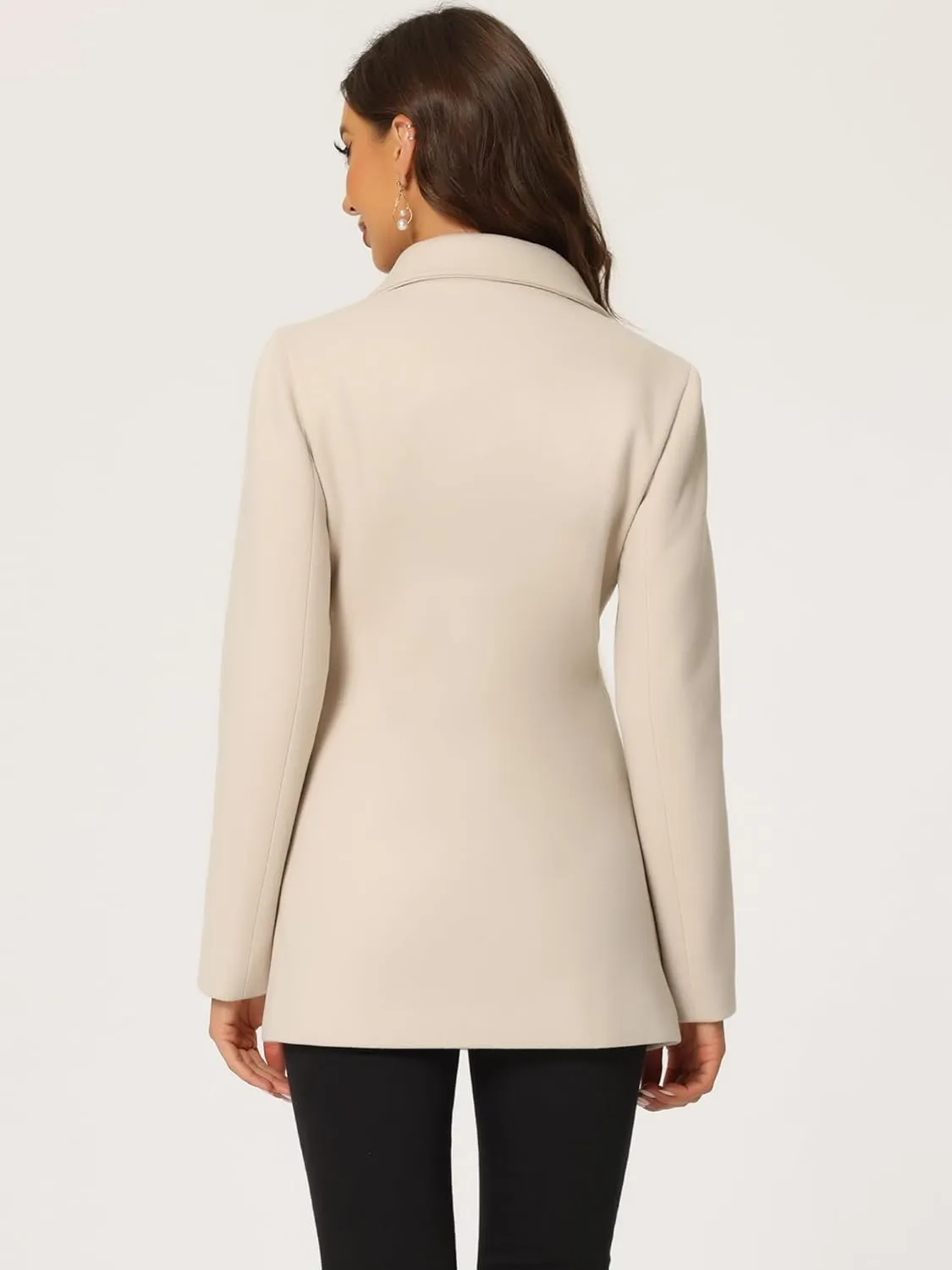 Allegra K Women's Long Sleeves Double Breasted Button Winter Outerwear Pea Coat