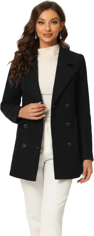 Allegra K Women's Long Sleeves Double Breasted Button Winter Outerwear Pea Coat