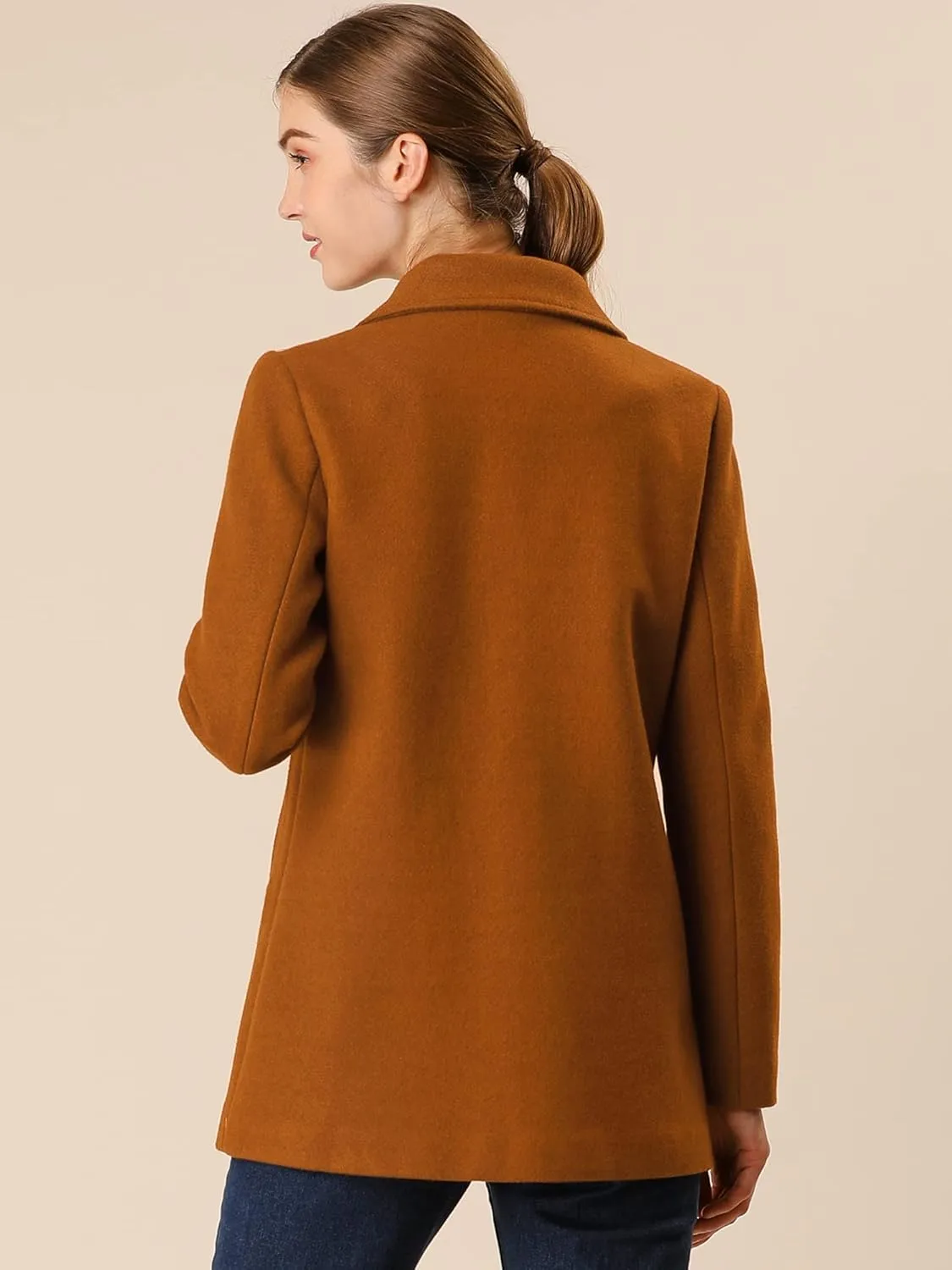 Allegra K Women's Long Sleeves Double Breasted Button Winter Outerwear Pea Coat
