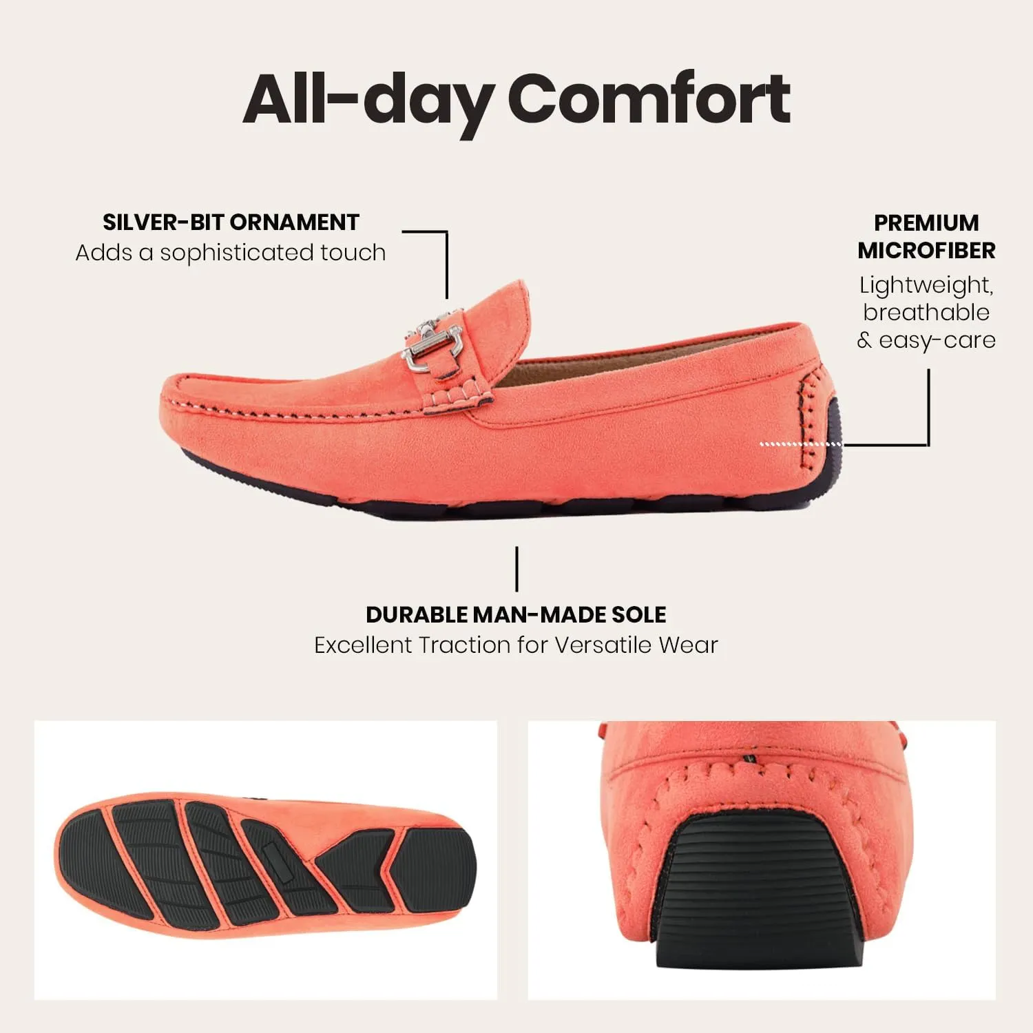 Amali Walken Men's Casual Slip-On Loafers, Driving Moccasin Shoes for Men with Silver Buckle, Available in Plush Microfiber and PU Leather