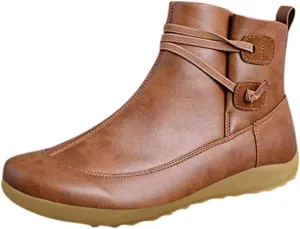 AMDBEL Winter Boots for Women, Ankle Boots for Women Arch Support Womens Low Heel Fashion Lace Up Zipper Booties Slip On Fall Winter Short Booties