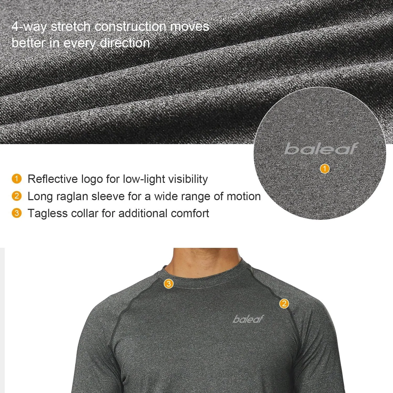 baleaf Men's Long Sleeve Running Shirts Quick Dry Workout Shirts Athletic T-Shirts Lightweight Soft Fishing Tee Tops