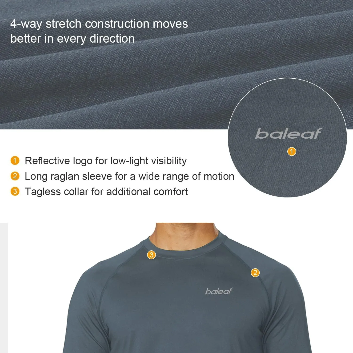 baleaf Men's Long Sleeve Running Shirts Quick Dry Workout Shirts Athletic T-Shirts Lightweight Soft Fishing Tee Tops