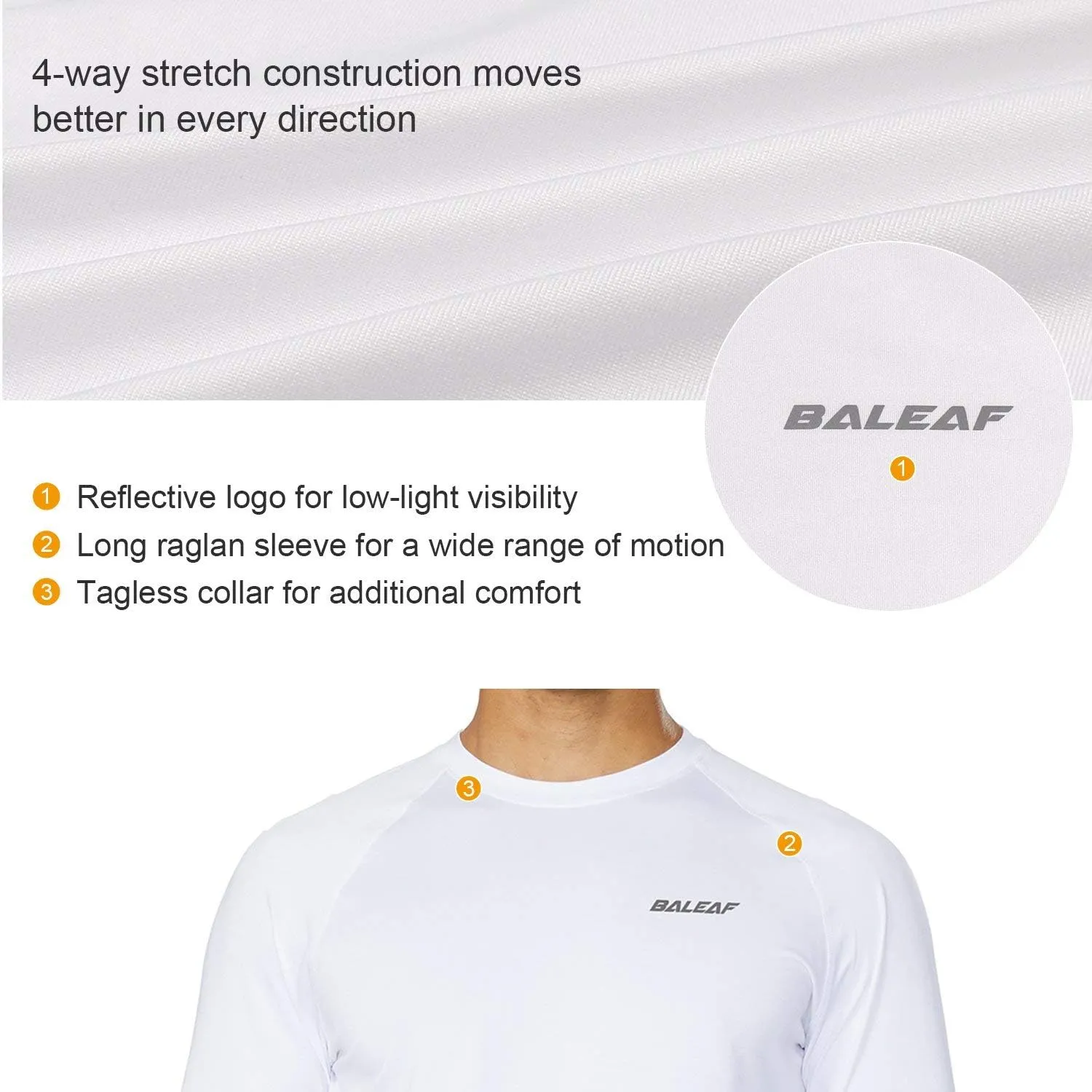 baleaf Men's Long Sleeve Running Shirts Quick Dry Workout Shirts Athletic T-Shirts Lightweight Soft Fishing Tee Tops