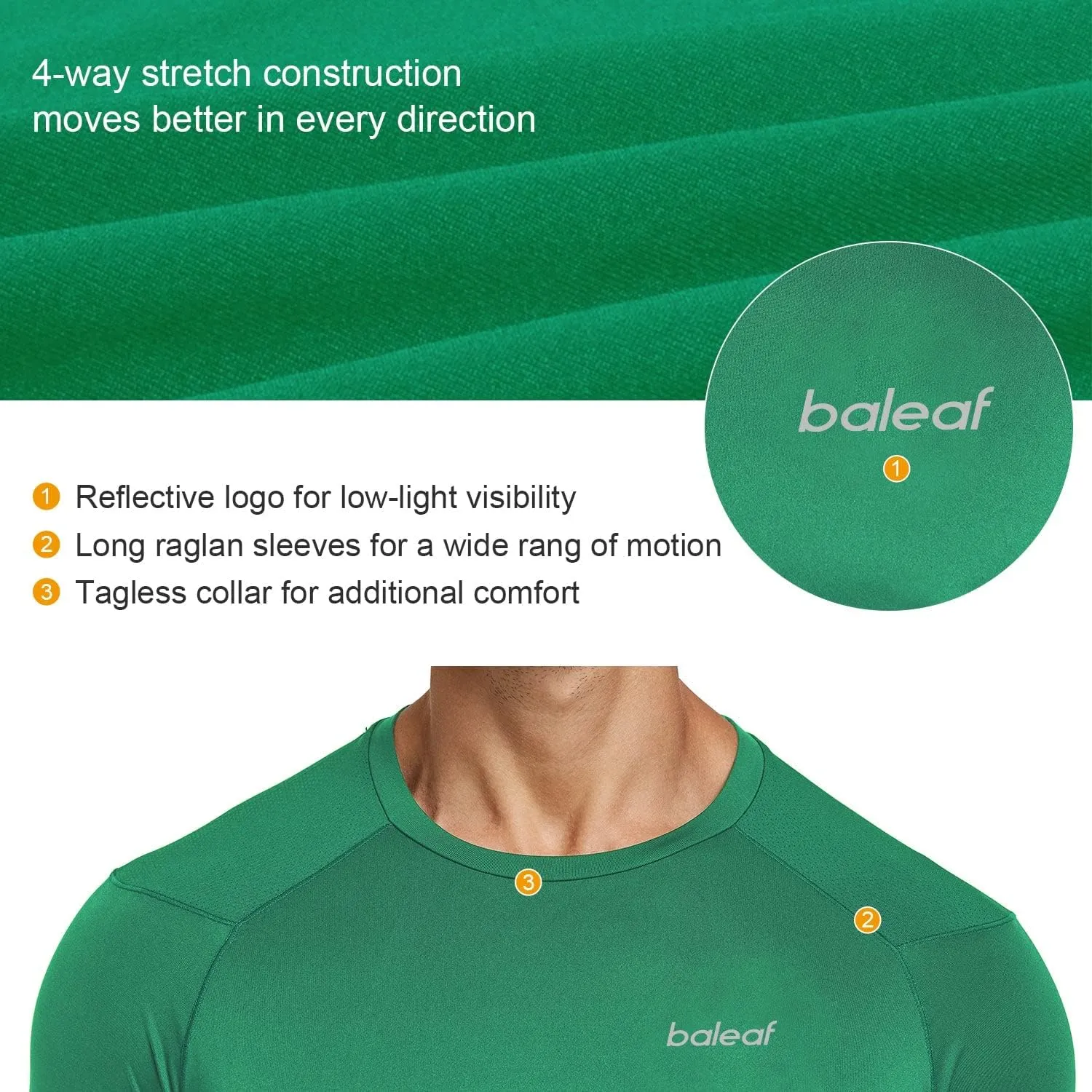 baleaf Men's Long Sleeve Running Shirts Quick Dry Workout Shirts Athletic T-Shirts Lightweight Soft Fishing Tee Tops