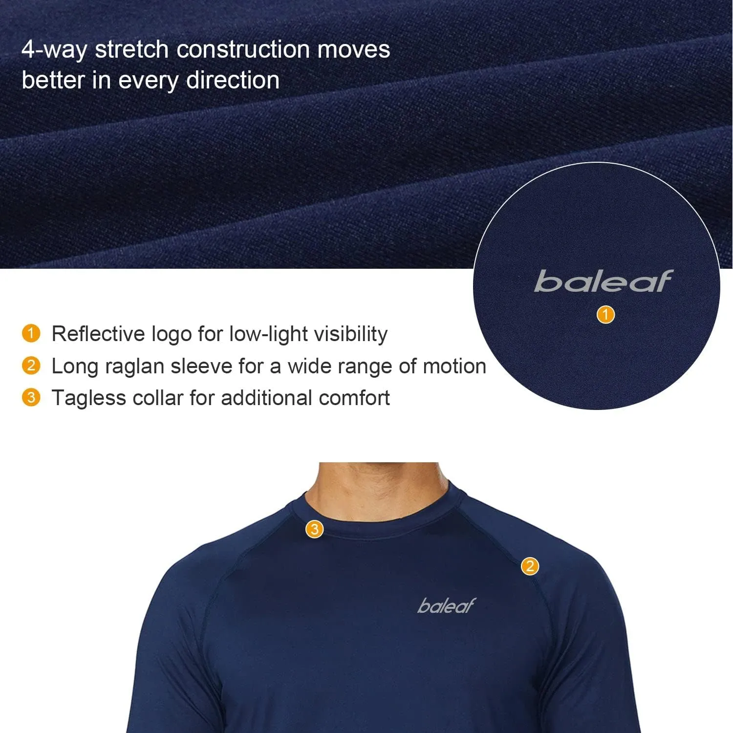 baleaf Men's Long Sleeve Running Shirts Quick Dry Workout Shirts Athletic T-Shirts Lightweight Soft Fishing Tee Tops