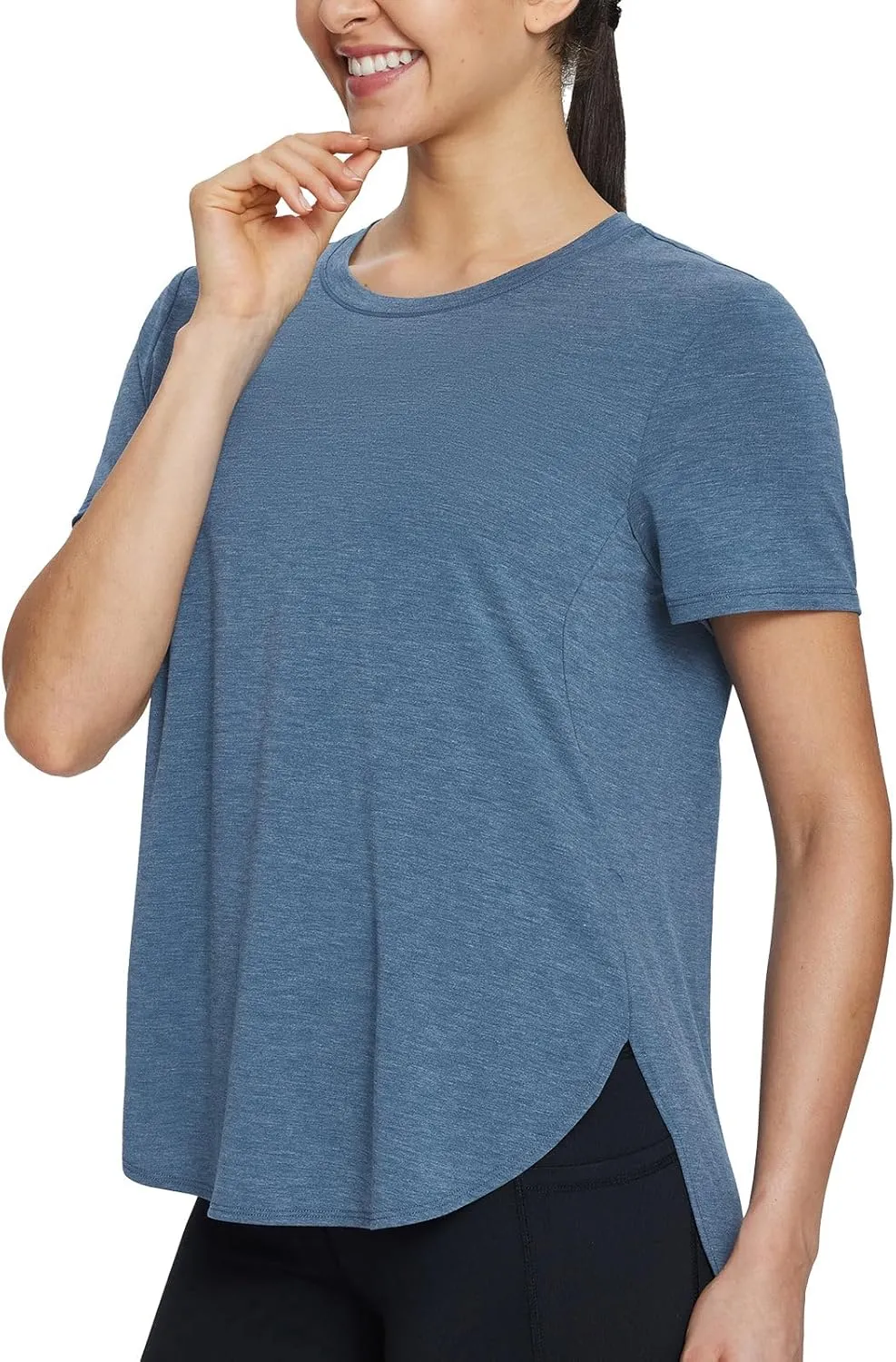 baleaf Women's Short Sleeve Workout Shirts Tops Athletic Yoga Running Shirts Loose Fit with Side Slits Quick Dry T-Shirts