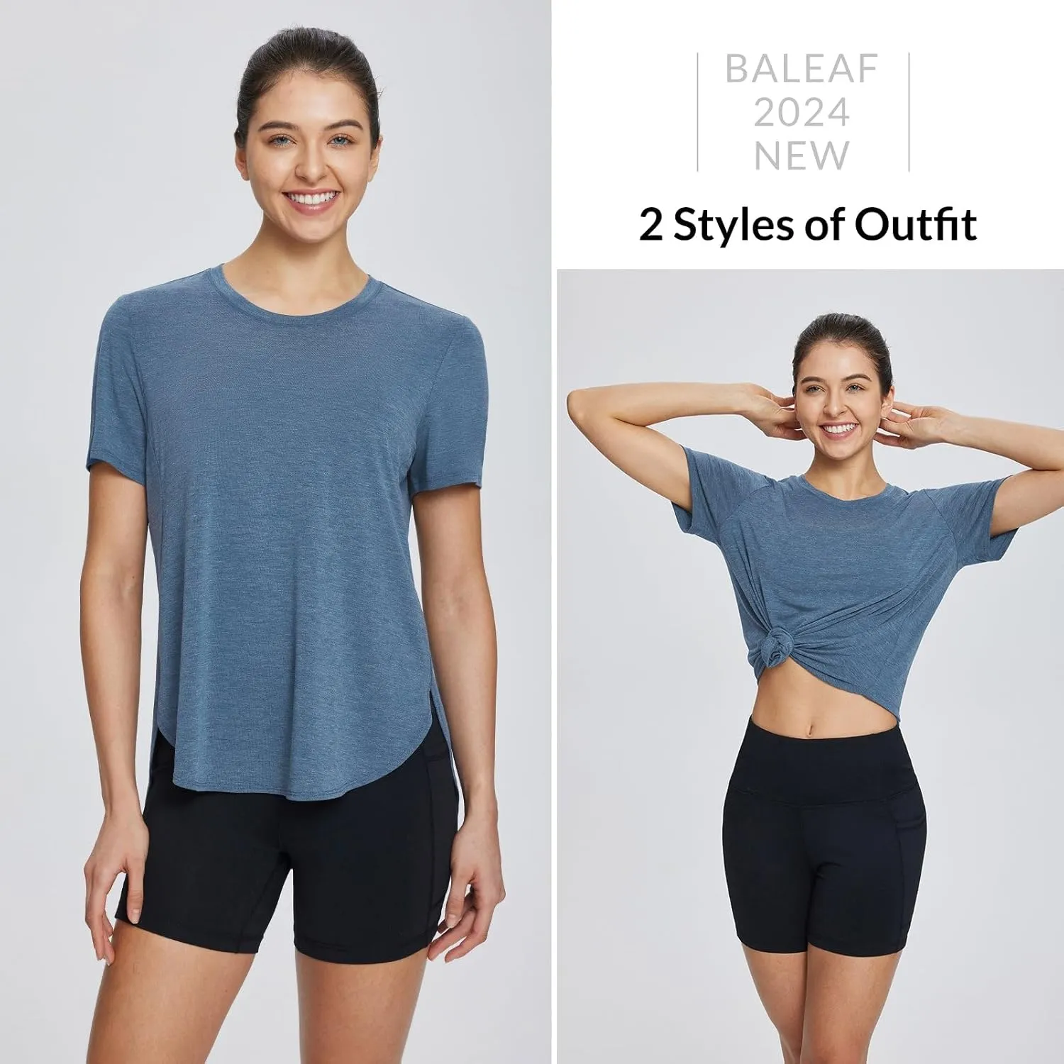 baleaf Women's Short Sleeve Workout Shirts Tops Athletic Yoga Running Shirts Loose Fit with Side Slits Quick Dry T-Shirts