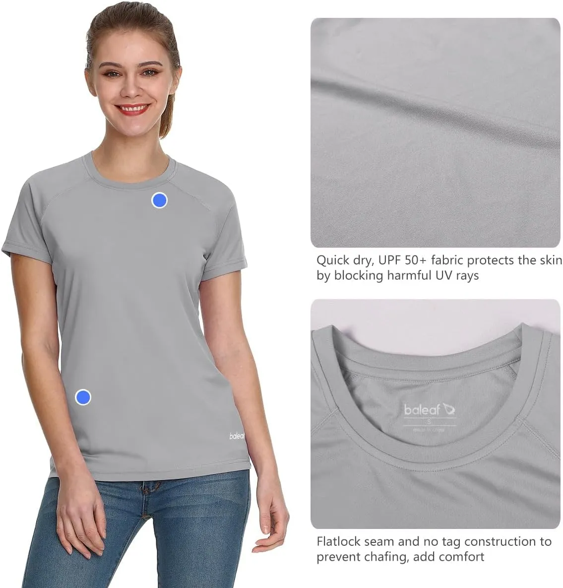 baleaf Women's UPF 50  UV Protection Shirts Short Sleeve T-Shirts SPF Sun Shirts Quick Dry Outdoor Performance Tops