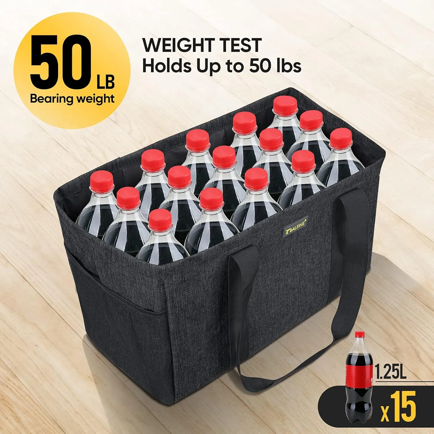 BALEINE Soft 9 Gallon Extra Large Utility Tote, Foldable Reusable Storage Bag (Charcoal Black)