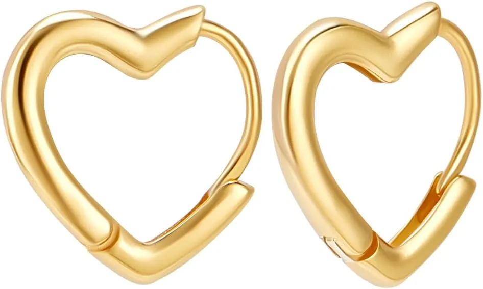Beebeecraft 925 Sterling Silver Heart Hoop Earrings Gold Love Huggie Small Ear Stud Cuff for Pierced Ear Women Jewelry Valentine's Day Gift 12mm