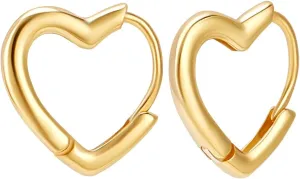 Beebeecraft 925 Sterling Silver Heart Hoop Earrings Gold Love Huggie Small Ear Stud Cuff for Pierced Ear Women Jewelry Valentine's Day Gift 12mm