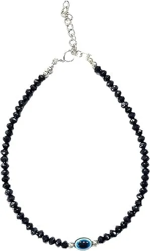 Black Bead Crystal Evil Eye Anklet for Women Handmade Simple Waterproof Ankle Foot Bracelets for Women Minimalist Jewelry Adjustable