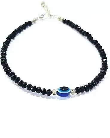 Black Bead Crystal Evil Eye Anklet for Women Handmade Simple Waterproof Ankle Foot Bracelets for Women Minimalist Jewelry Adjustable