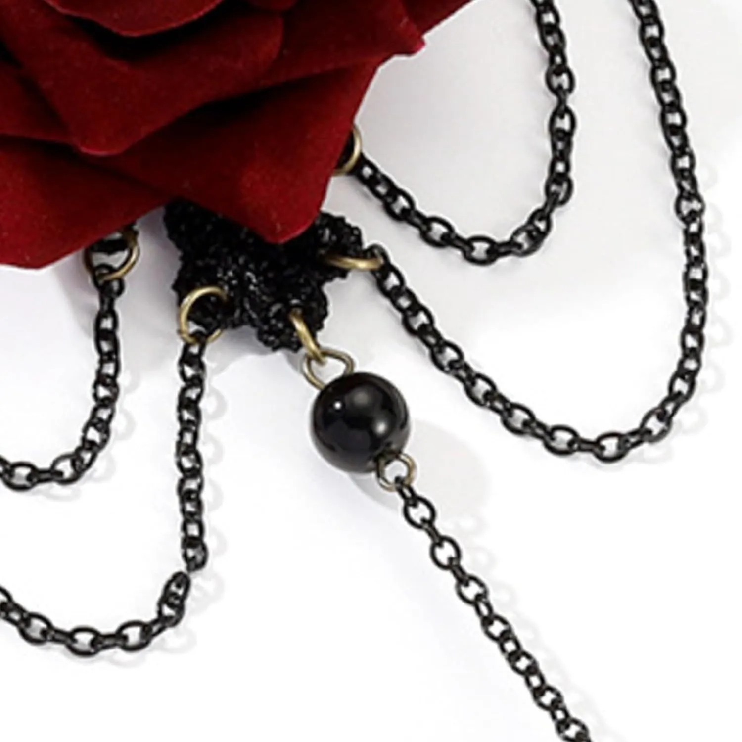 Black Lace Red Rose Finger Bracelet with Ring Hareness Bracelet Slave Link with Ring Bracelet Accessories Party for Women