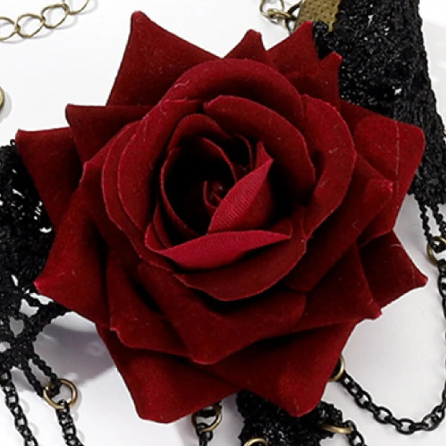 Black Lace Red Rose Finger Bracelet with Ring Hareness Bracelet Slave Link with Ring Bracelet Accessories Party for Women