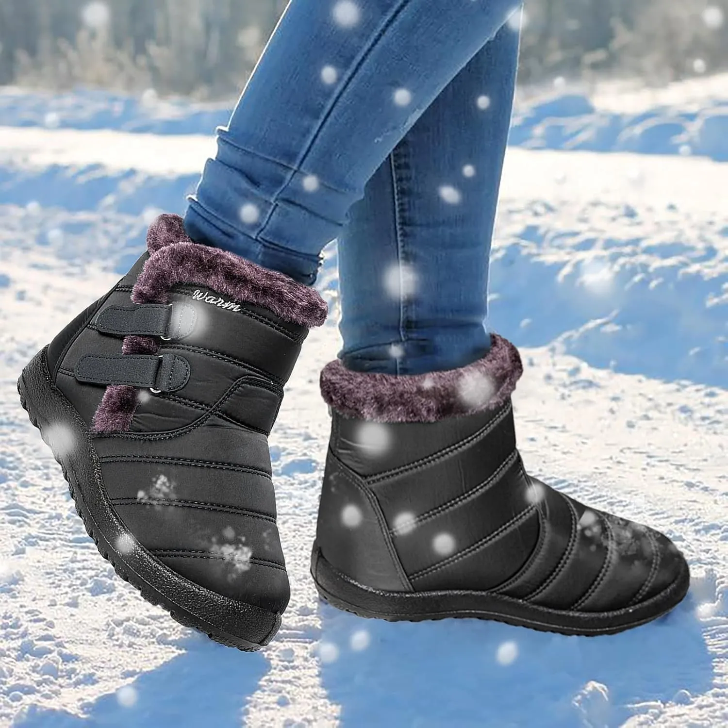 Black Winter Boots for Women Short Non Slip Winter Boots for Women Waterproof Snow Boots Winter Waterproof Slip Resistant Waterproof Work Boots for Women Winter Dress Boot for Women 2023