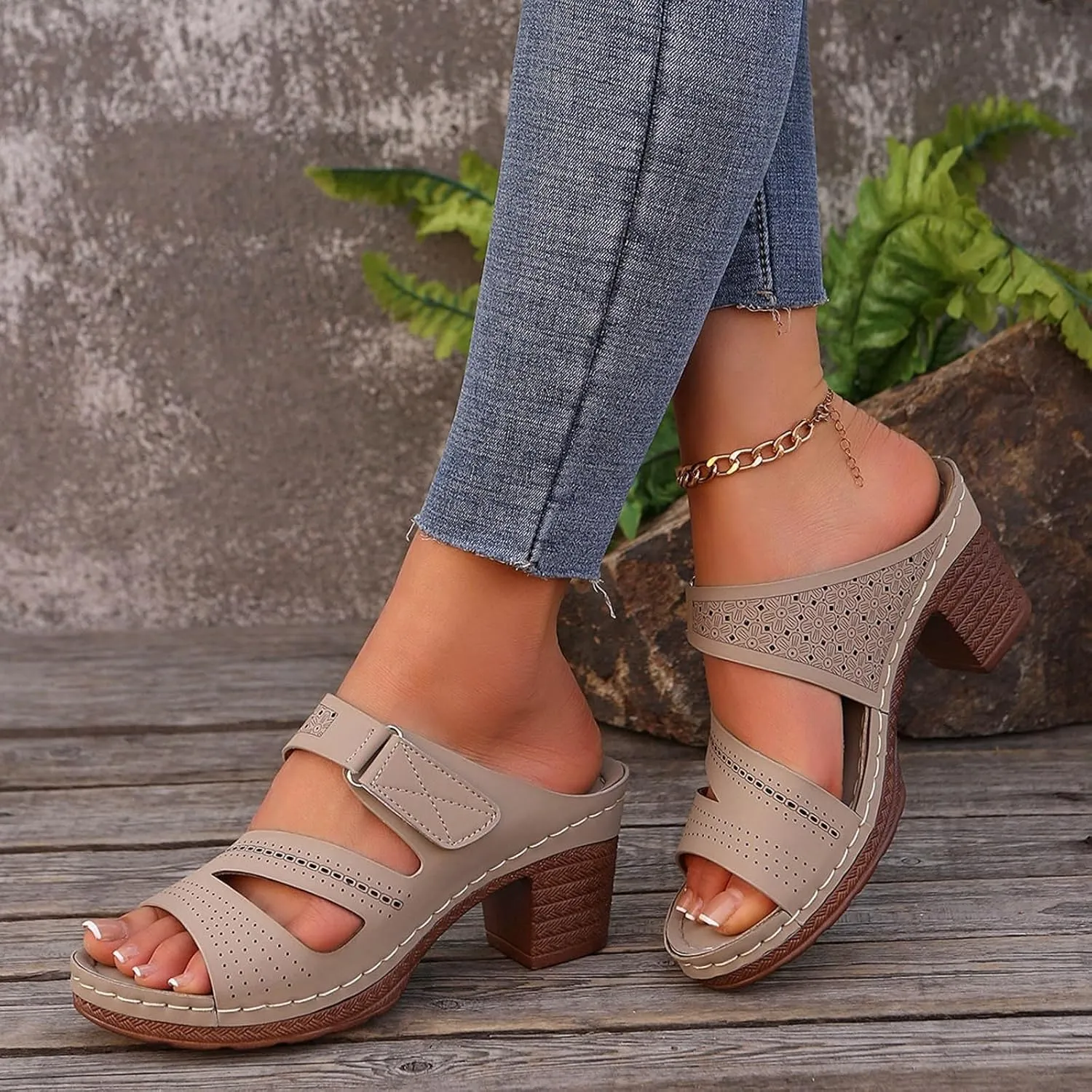 Block Heel Sandals for Women 2025,Women's Heeled Womens Chunky Mid Heels Ankle Strap Double Buckle Sandal Open Toe Slip-On Slippers Casual Comfortable Summer Mules Adjustable Slide Walking Shoes