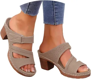 Block Heel Sandals for Women 2025,Women's Heeled Womens Chunky Mid Heels Ankle Strap Double Buckle Sandal Open Toe Slip-On Slippers Casual Comfortable Summer Mules Adjustable Slide Walking Shoes
