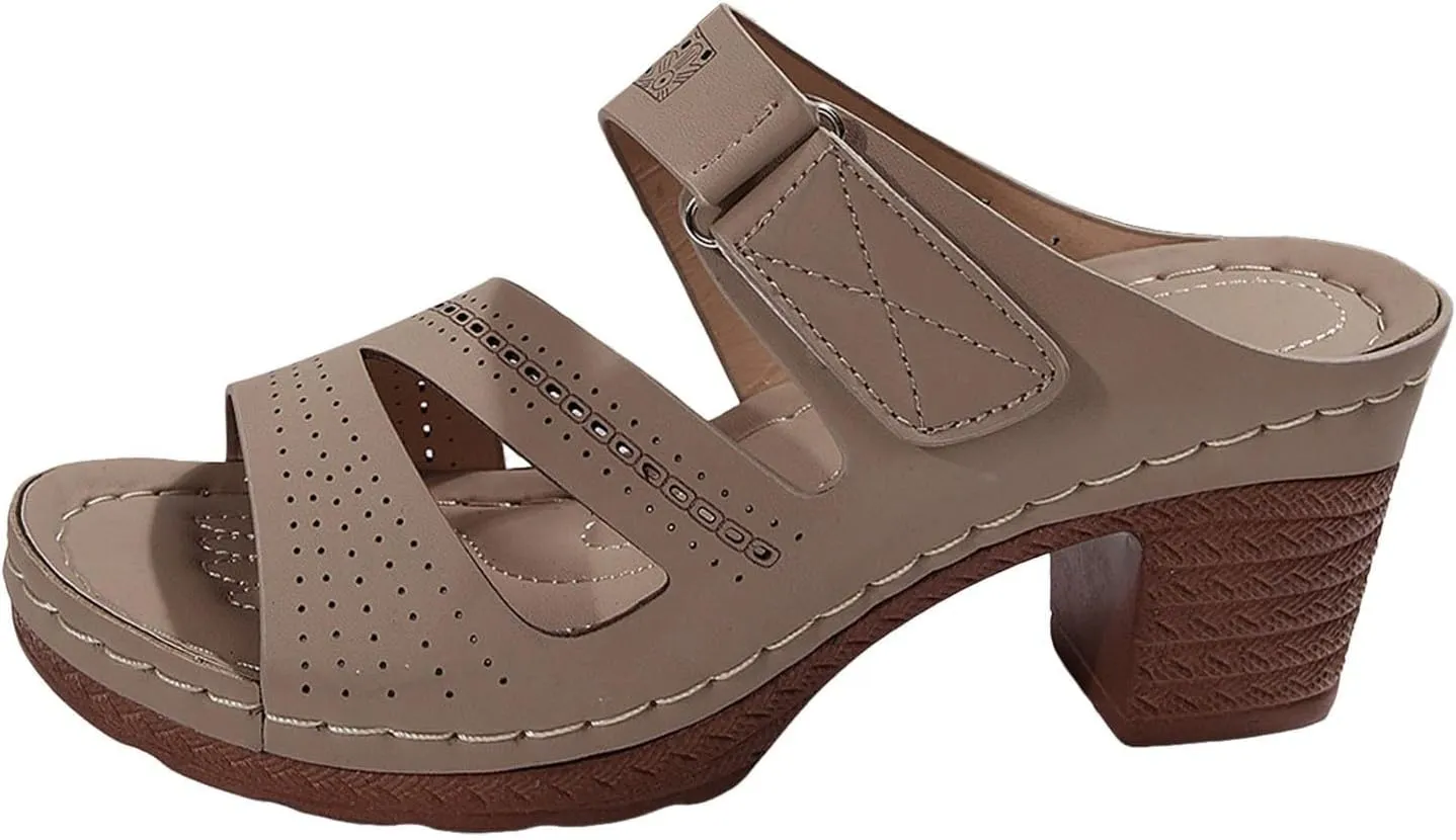 Block Heel Sandals for Women 2025,Women's Heeled Womens Chunky Mid Heels Ankle Strap Double Buckle Sandal Open Toe Slip-On Slippers Casual Comfortable Summer Mules Adjustable Slide Walking Shoes