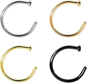 BodyJewelryOnline 4PCS 316L Surgical Steel 18G 20G 22G Nose Ring Hoop Nose Piercing Jewelry for Women and Men Hypoallergenic PVD Colored Hoop Nose Ring 6mm 8mm 10mm